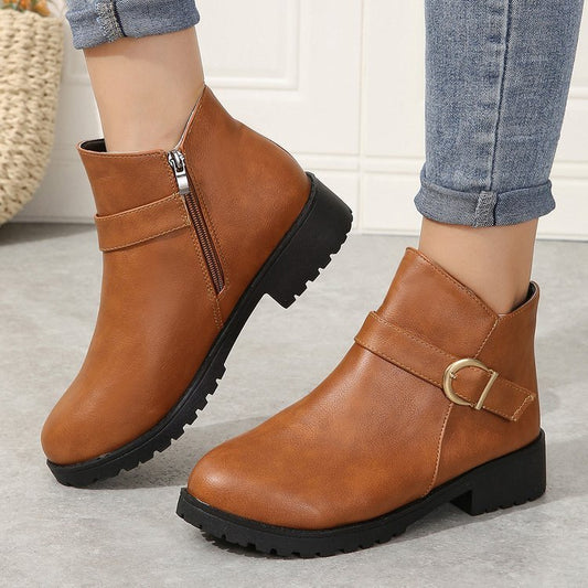 Belt Buckle Chunky Heel Boots