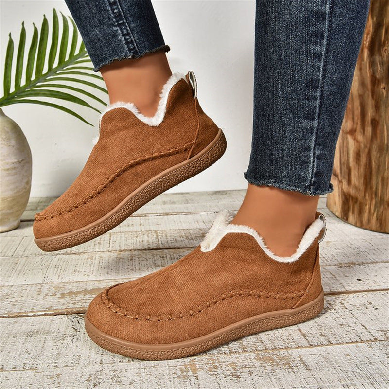V-Cut Plush Ankle Boots