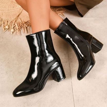 Side Zipper Square Toe Boots