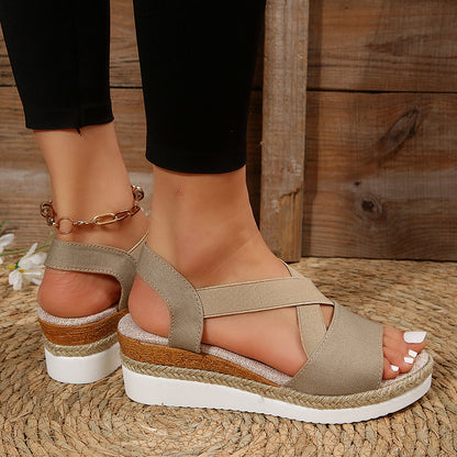 Cross-Strap Wedge Sandals