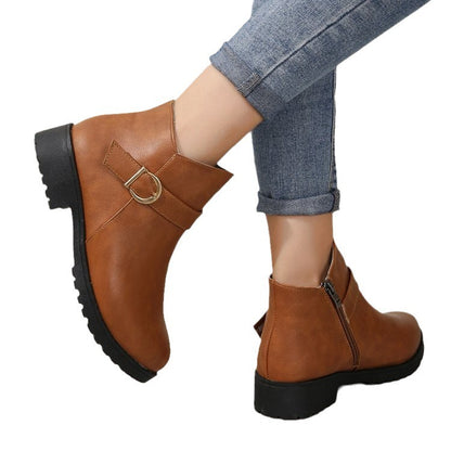 Belt Buckle Chunky Heel Boots