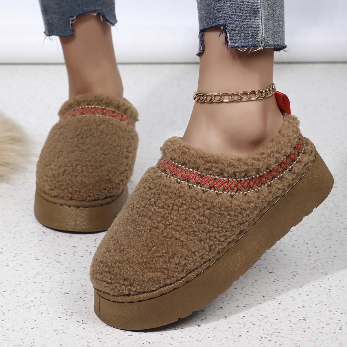 Ethnic Style Thick-Soled Plush Slippers