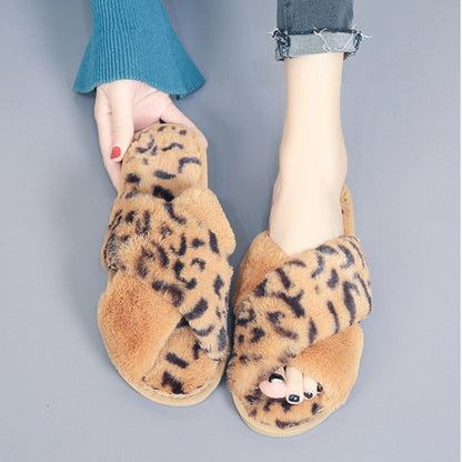 Leopard Print Fuzzy Slippers