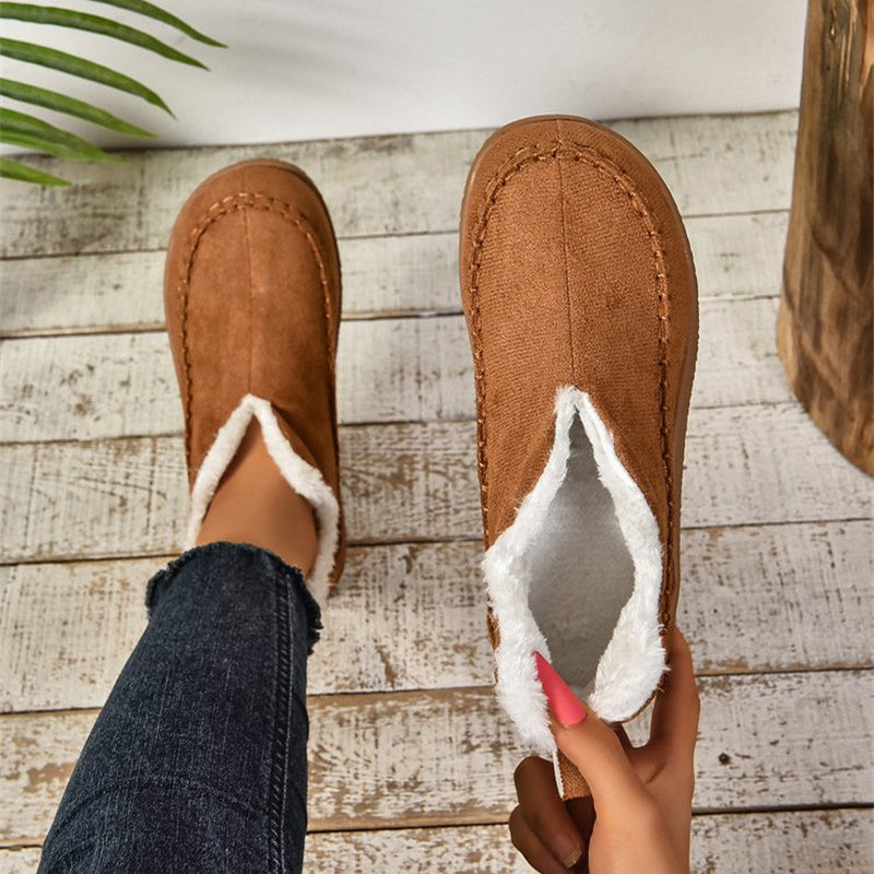 V-Cut Plush Ankle Boots