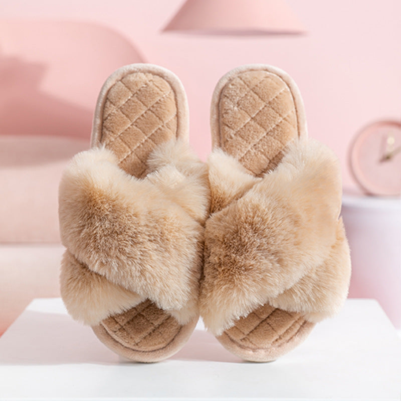 Soft Plush Cross-Strap Slippers