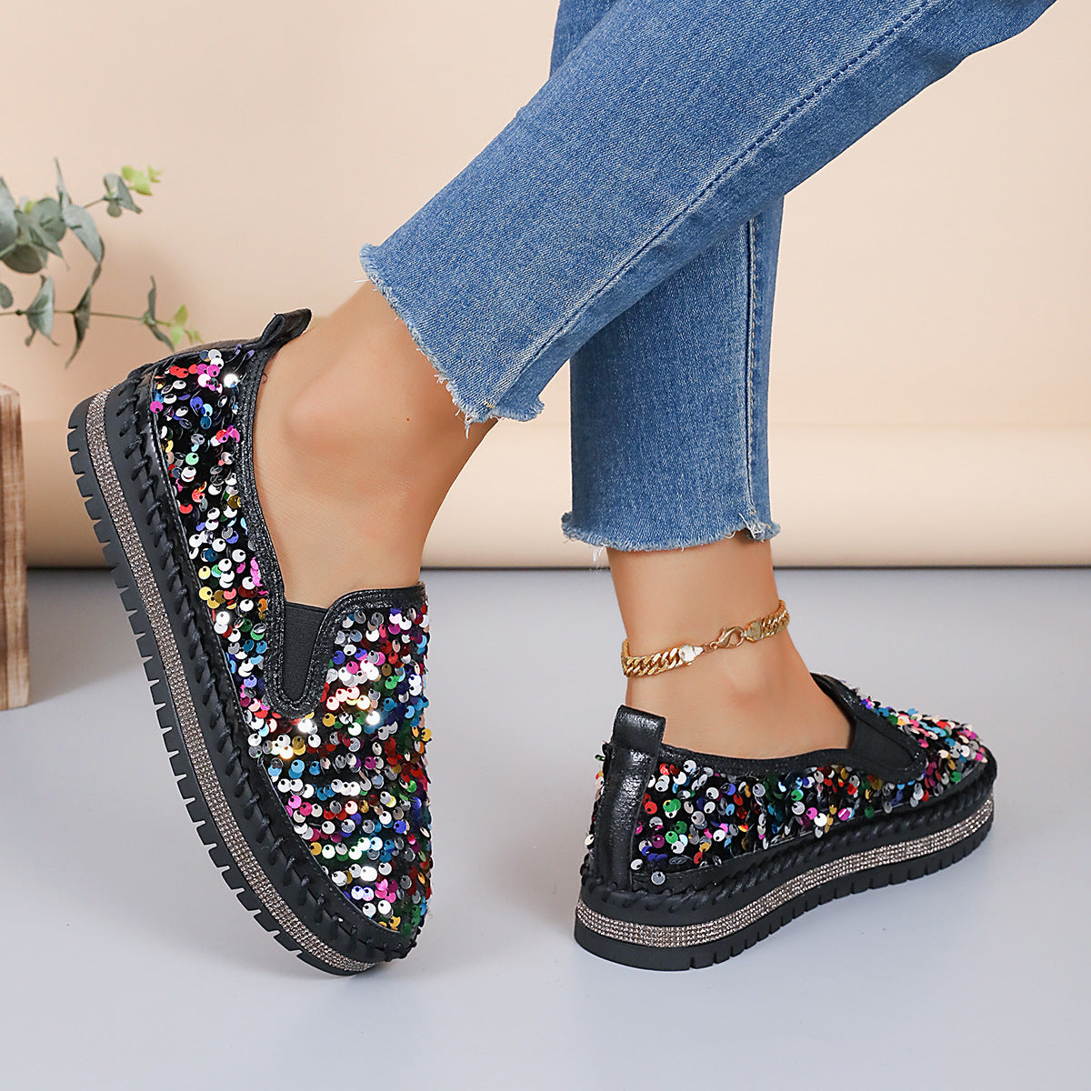 Color-Block Sequin Flats