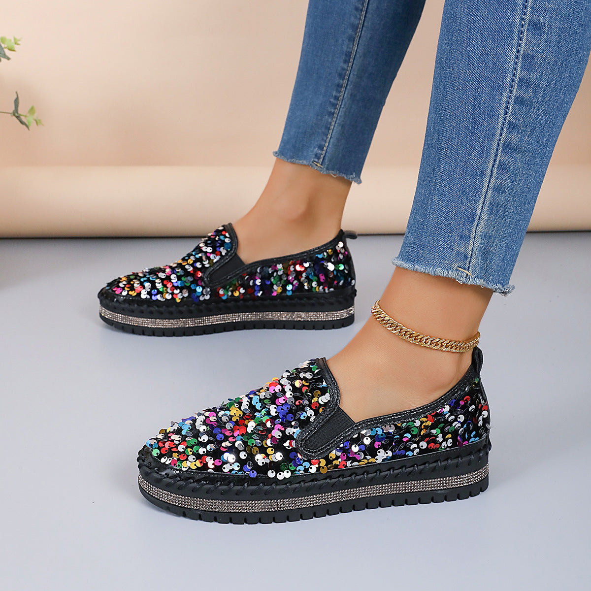 Color-Block Sequin Flats