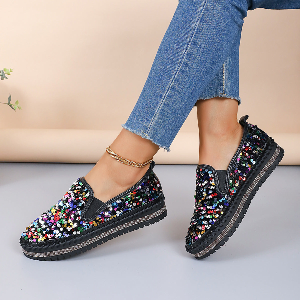 Color-Block Sequin Flats