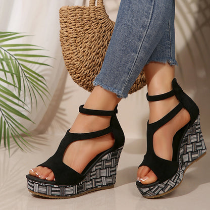 Thick-Soled Hemp Ankle Sandals