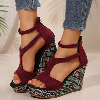 Thick-Soled Hemp Ankle Sandals