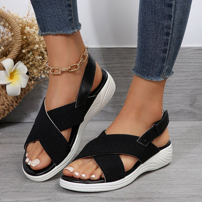 Peep Toe Mesh Wedge Sandals