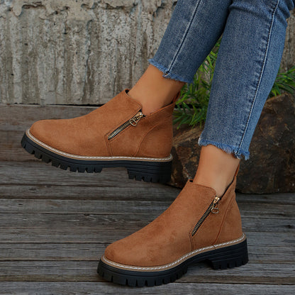 Side Zipper Suede Ankle Boots