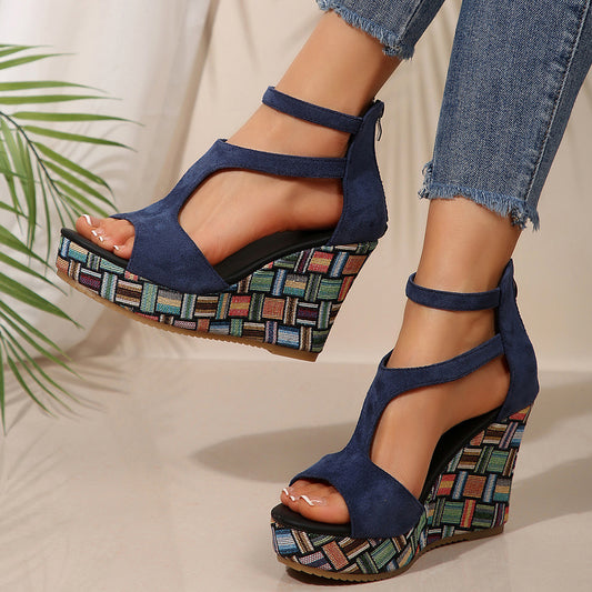 Thick-Soled Hemp Ankle Sandals