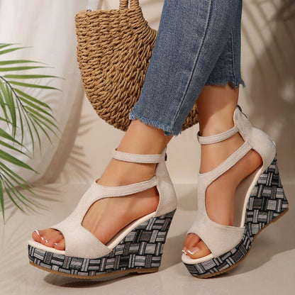 Thick-Soled Hemp Ankle Sandals