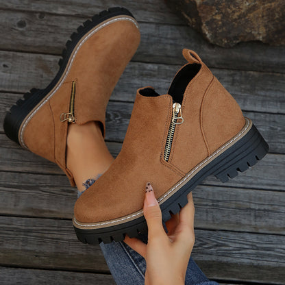 Side Zipper Suede Ankle Boots