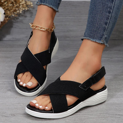 Peep Toe Mesh Wedge Sandals