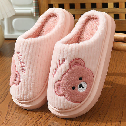 Cartoon Bear Plush Cotton Slippers