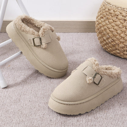 Plush Buckle Cotton Slippers