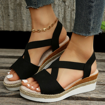 Cross-Strap Wedge Sandals