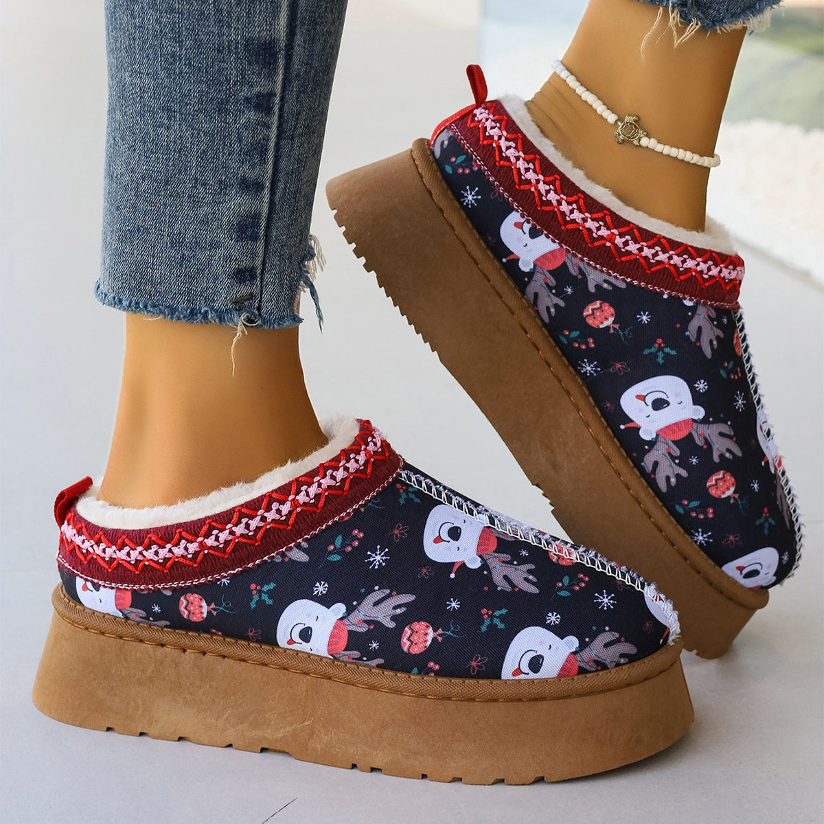 Cartoon Christmas Plush Ankle Boots