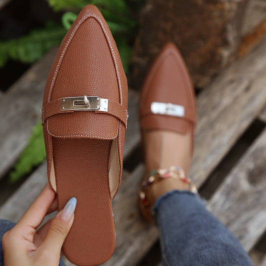 Pointed-Toe Low Heel Mules