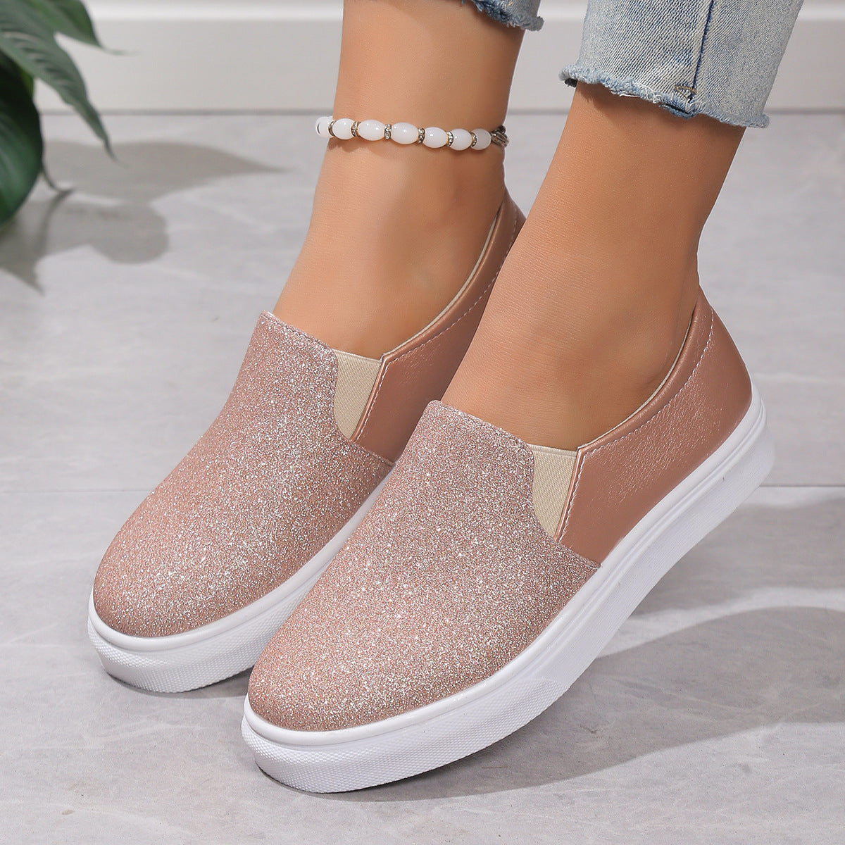 Plus Size Sequined Loafers