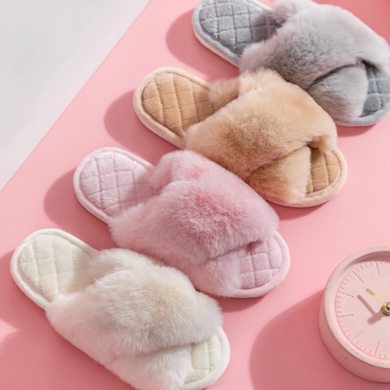 Soft Plush Cross-Strap Slippers