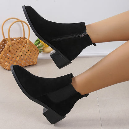 Chunky Heel Side Zipper Boots