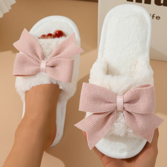 Cute Bow Winter Cotton Slippers
