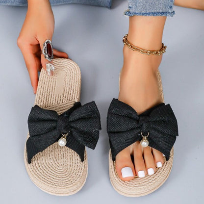 Rope Bottom Bowknot Slippers