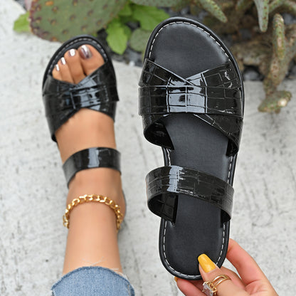 Plus Size Cross-Strap Slippers