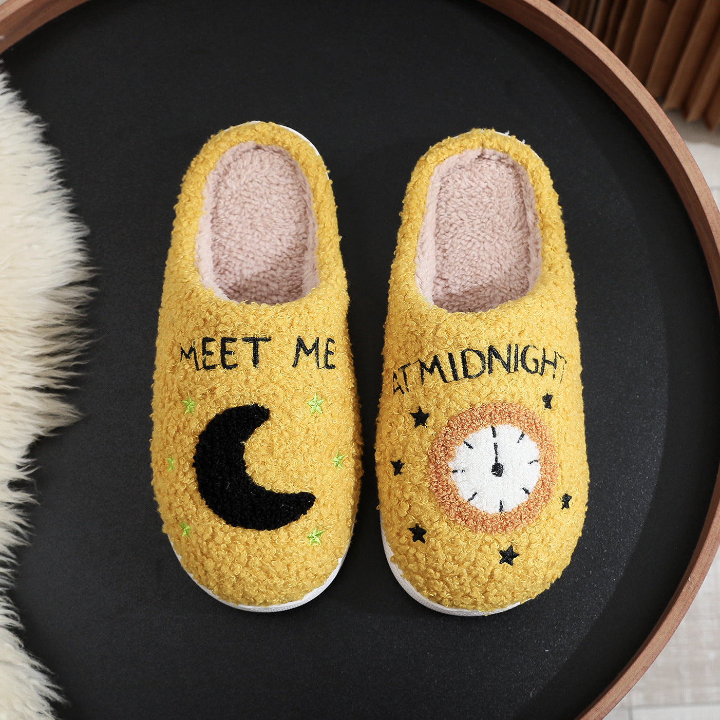 Moon & Clock Print Slippers