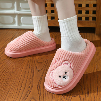 Cartoon Bear Plush Cotton Slippers