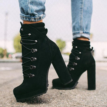 Lace-Up Mid-Calf Heeled Boots