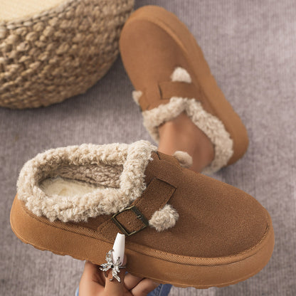 Plush Buckle Cotton Slippers