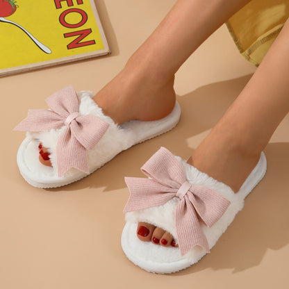 Cute Bow Winter Cotton Slippers