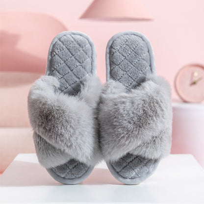 Soft Plush Cross-Strap Slippers