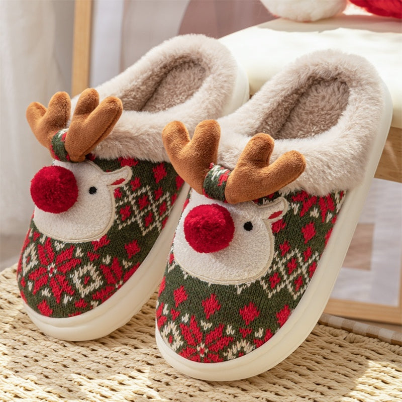 Christmas Elk Plush Slippers