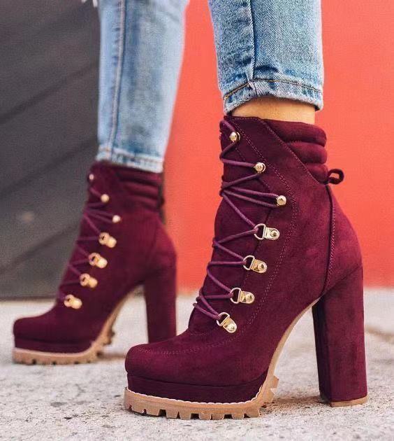 Lace-Up Mid-Calf Heeled Boots