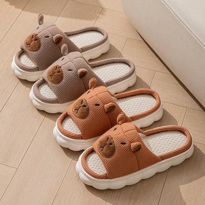 Couple Open Toe Linen Slippers