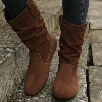 Solid Suede Mid-Calf Boots