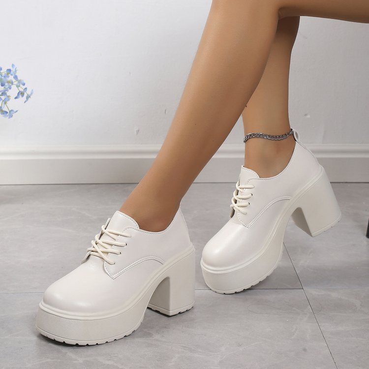 Chunky Heel Lace-up Leather Shoes