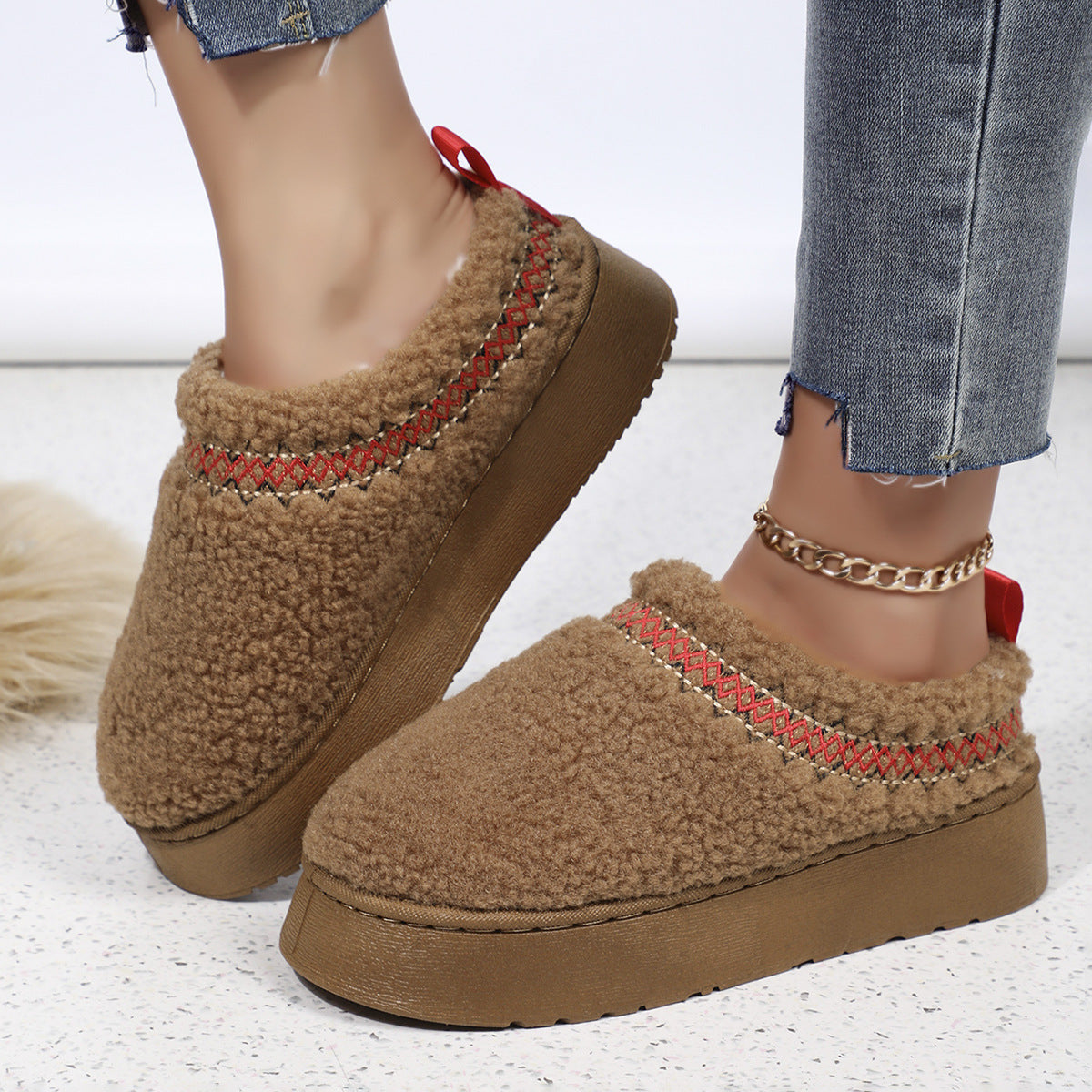 Ethnic Style Thick-Soled Plush Slippers