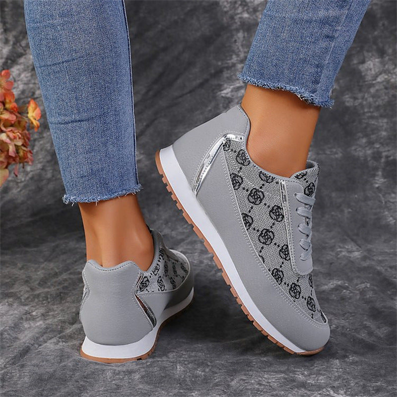 Flower Print Lace-Up Sneakers