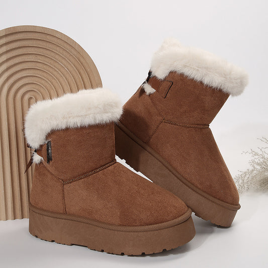 Bow-Knot Velvet Snow Boots