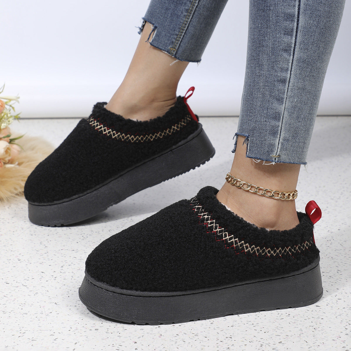 Ethnic Style Thick-Soled Plush Slippers