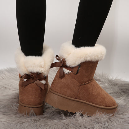 Bow-Knot Velvet Snow Boots