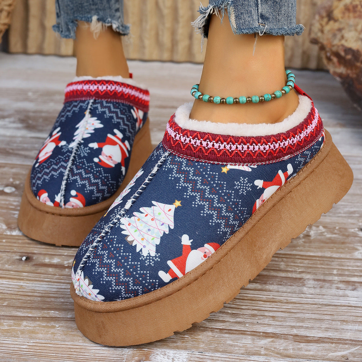 Cartoon Christmas Plush Ankle Boots