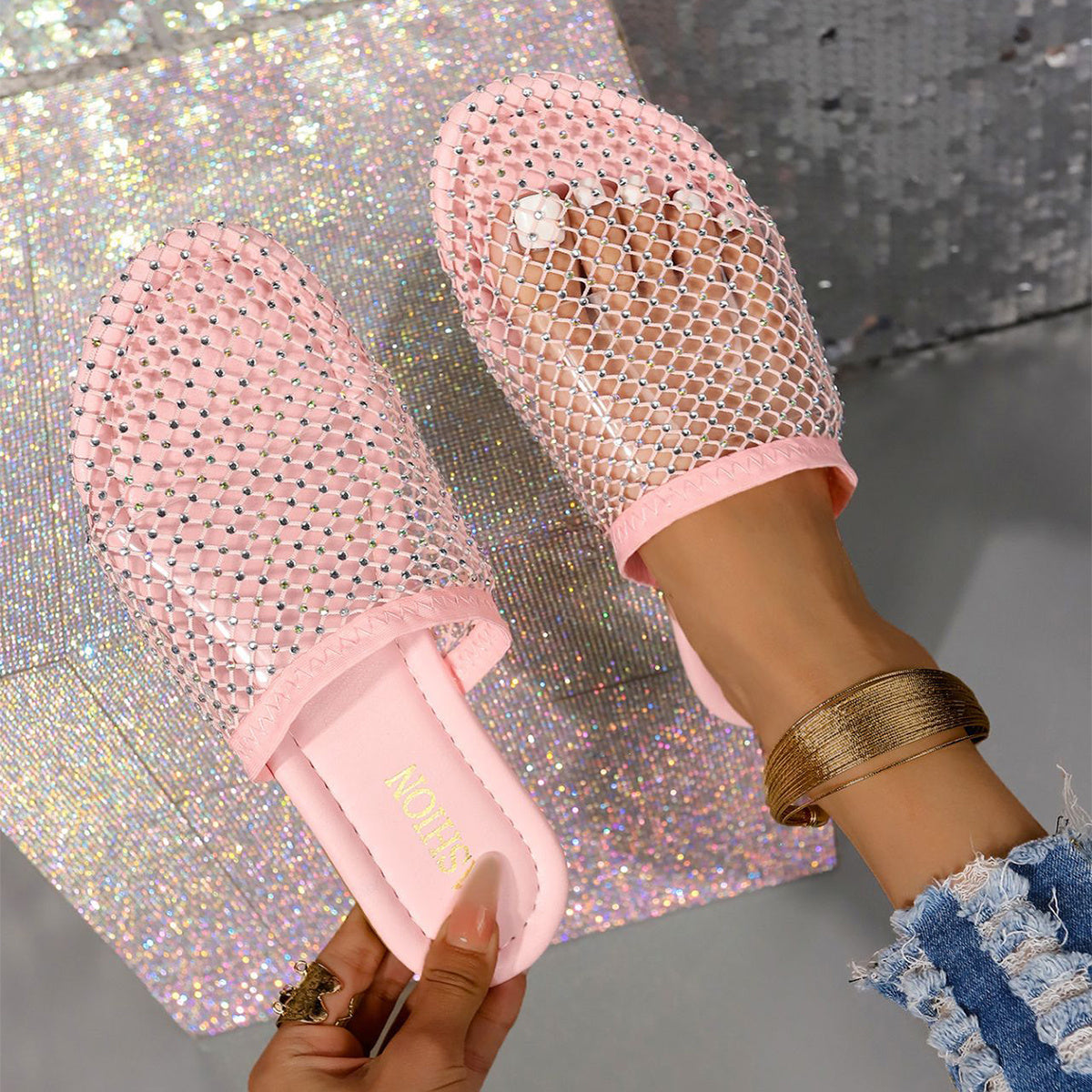 Transparent Rhinestone Hollow Sandals