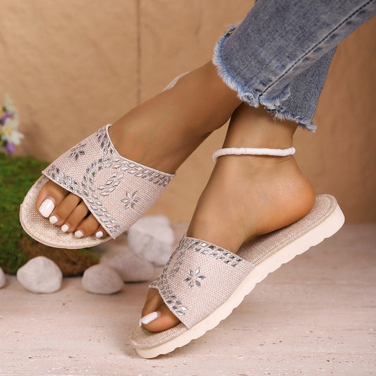Plus Size Rhinestone Platform Sandals